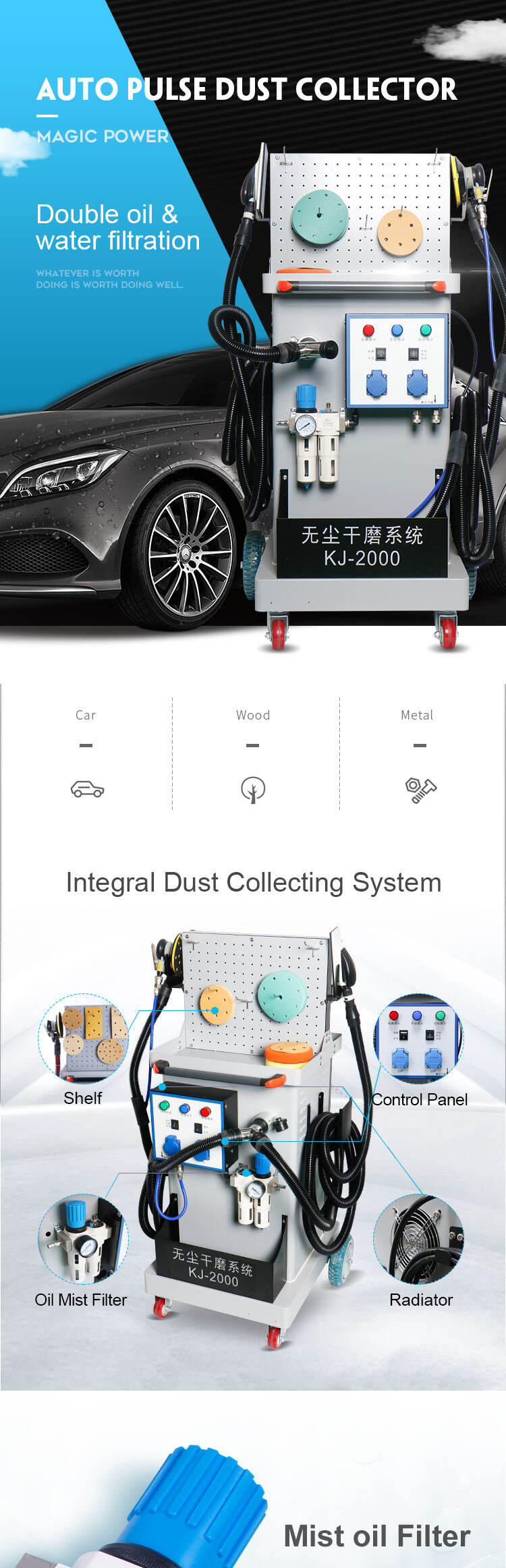 Fast delivery Double station auto detailing dust free sanding machine for cars body paint repair deluxe style factory