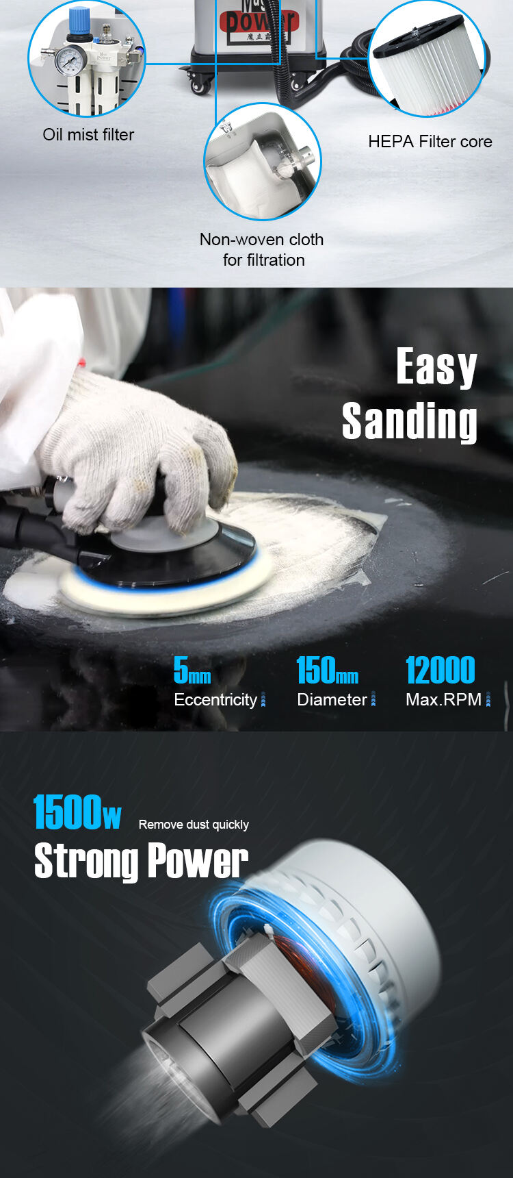 Car Primer Sanding Set 2020 Hot Sell Compact Size Mini Dust Free Dry Sanding Machine for Collision Repair With CE manufacture