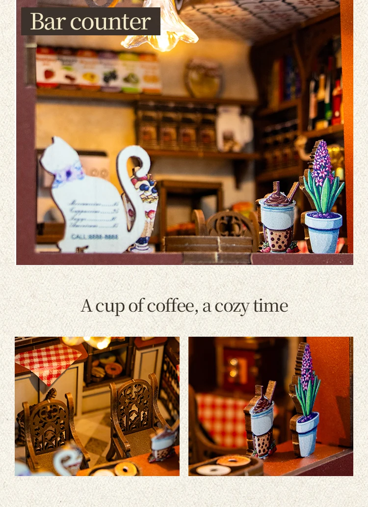 product new custom 3d diy booknook coffee house miniature wooden book nook kit bookshelf nook book 3d wooden puzzle dollhouse m2411-61