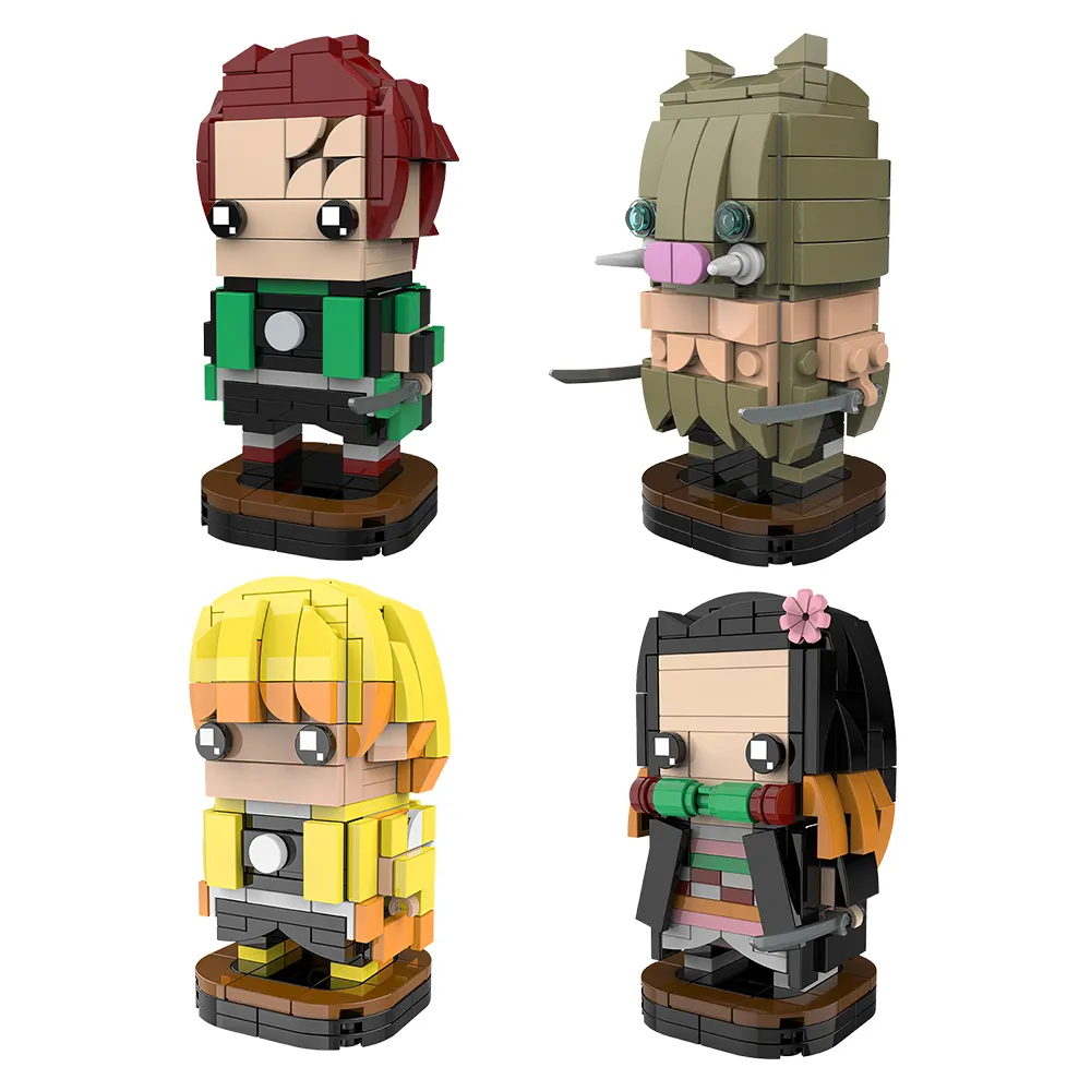 product cayi japan anime demon slayer square head mini figures kamado tanjirou nezuko inosuke zenitsu building block bricks plastic toys-56