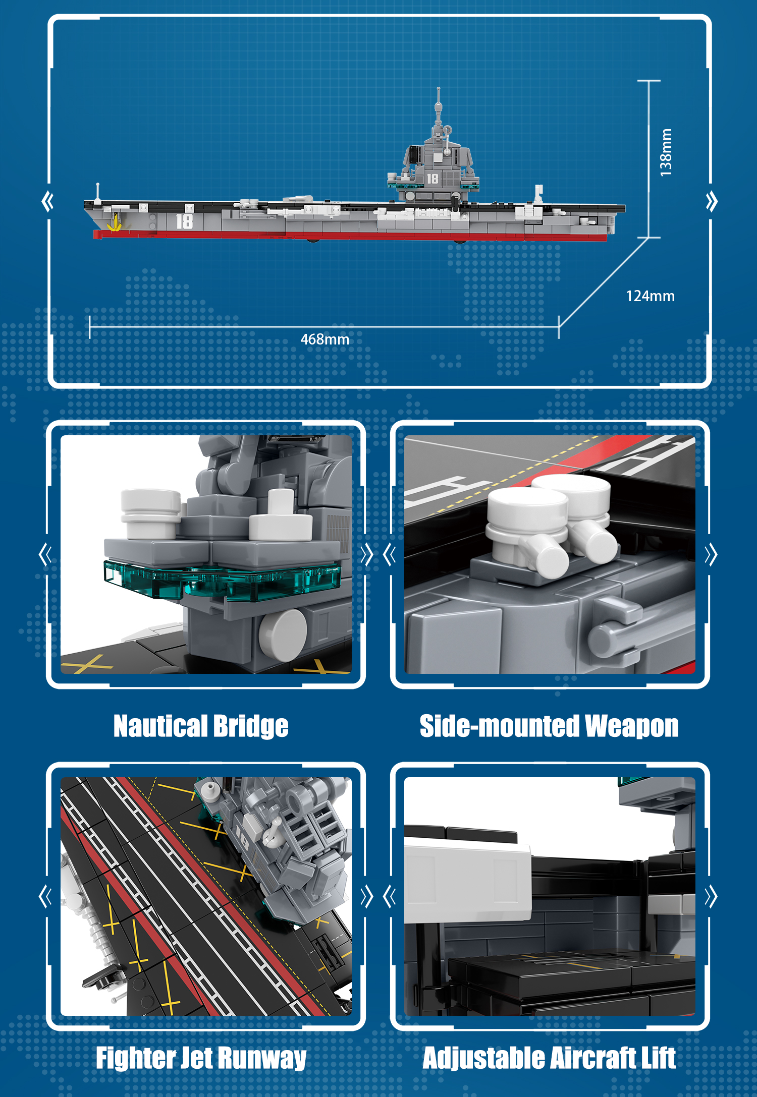 product cayi 003 fujian aircraft carrier moc modern military submarine aircraft carrier diy assembly bricks building blocks sets toys-57