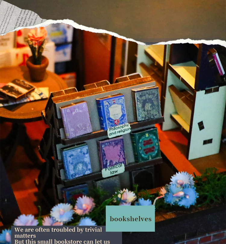 product bookstore book nook oem odm 3d wooden puzzle bookend diy miniature house booknook shelf insert soul bookstore book nook kit-63