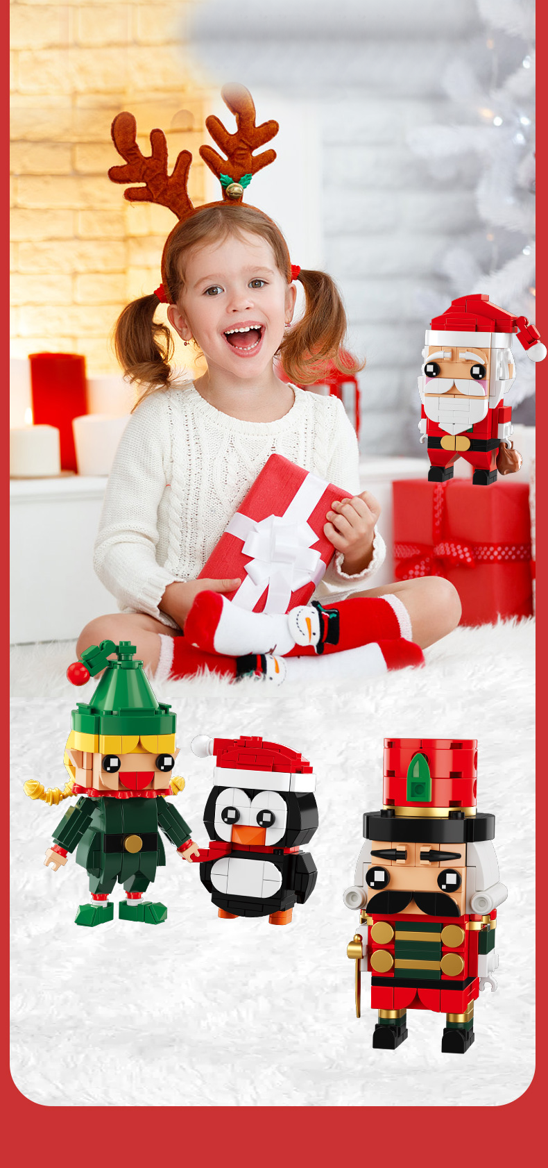 product 8037 christmas brick head figure square head figure santa claus elf moc building block set diy educational toys for kids cayi-61