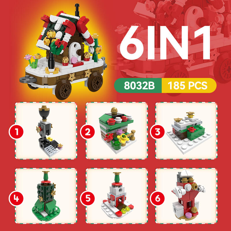 product 6 in 1 christmas building block set train tree sleigh santa claus model brick christmas block christmas toy for children cayi-59