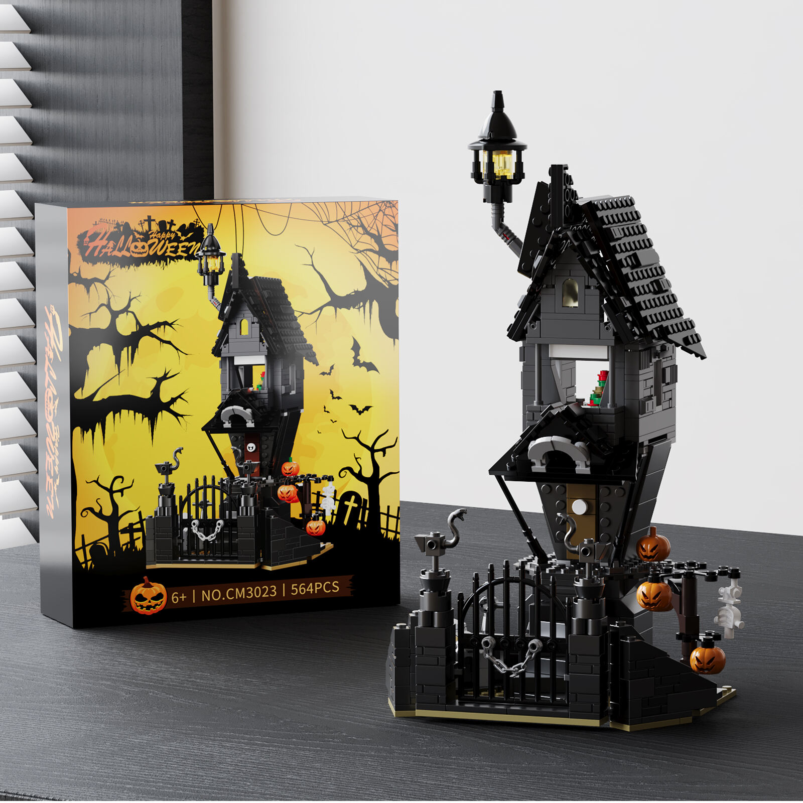 product cayi halloween haunted house building block set bricks nightmare before christmas jacks house terror assembles kid toy 564pcs-62