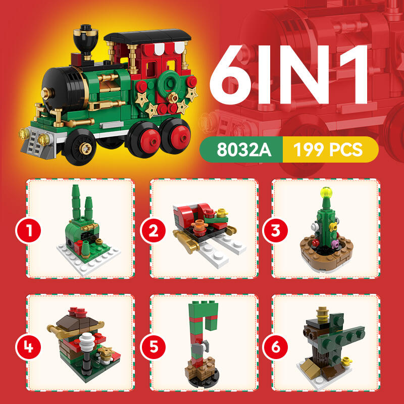 product 6 in 1 christmas building block set train tree sleigh santa claus model brick christmas block christmas toy for children cayi-58