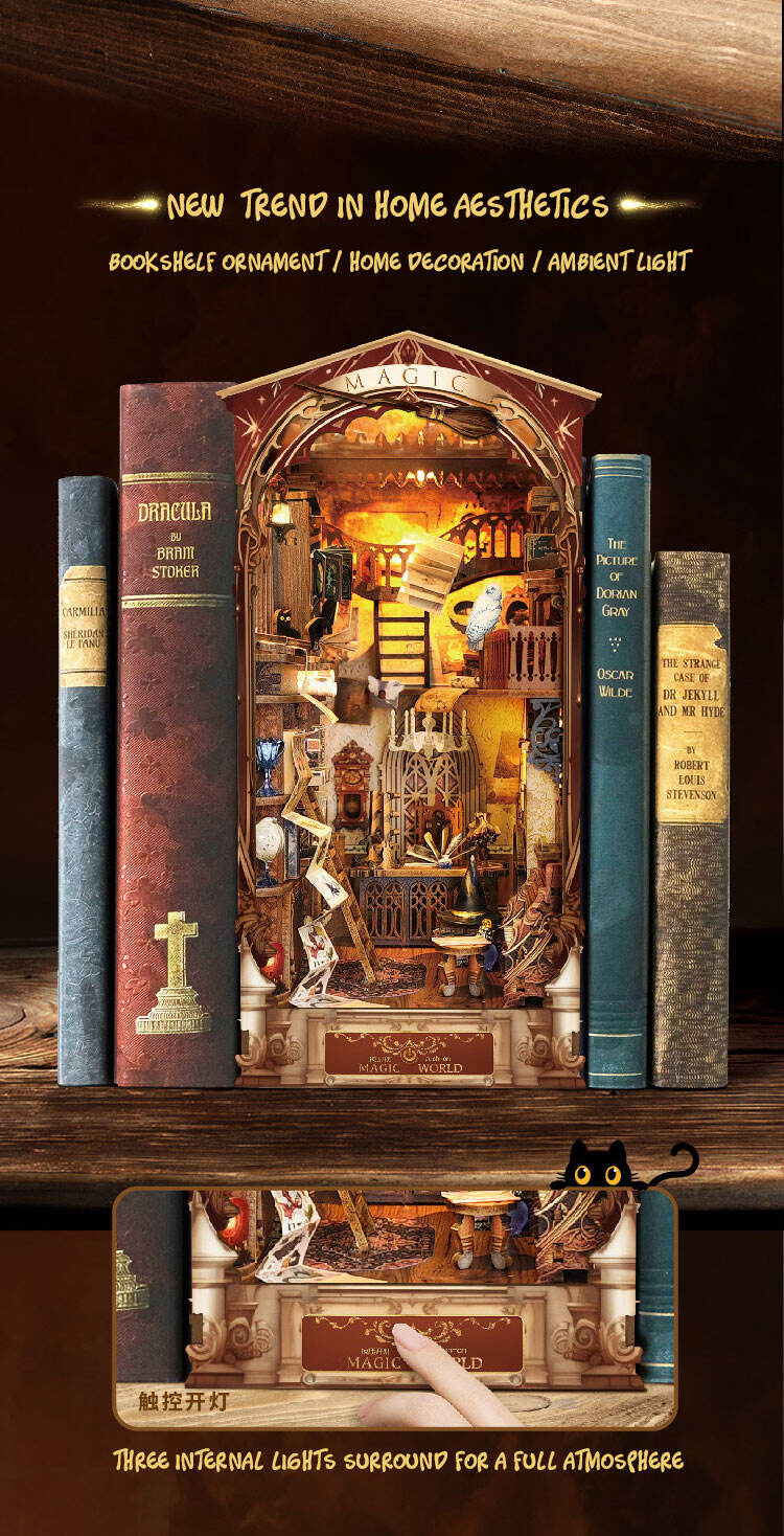 product 2024 magic world book nook diy bookshelf insert decor alley bookends model build creativity kit magic bookstore book nook diy-56