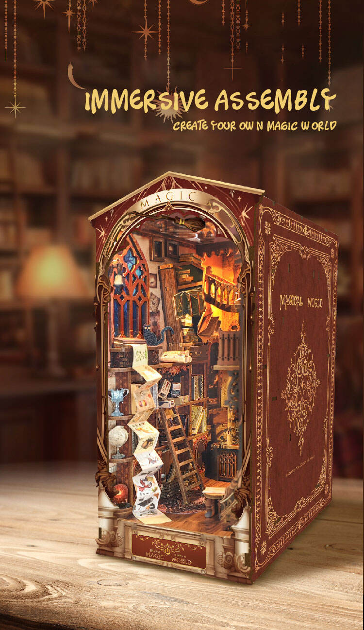 product 2024 magic world book nook diy bookshelf insert decor alley bookends model build creativity kit magic bookstore book nook diy-55