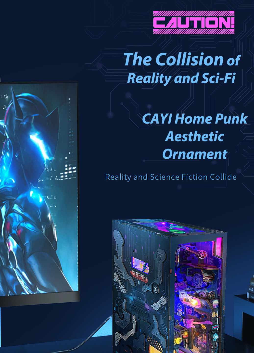 product cayi cyberpunk book nook kit 2077 style assembly creative bookends 3d wooden puzzle diy led light miniature building block set-59