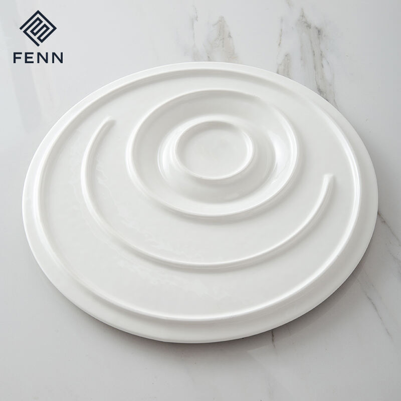 Unique Engraving Design Whole Sale Dinner Plates Dinnerware Hotel Restaurant White Glaze Salad Dessert Appetizer Plate supplier