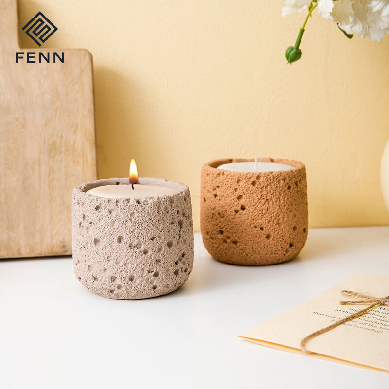 Manufactured Unique Handmade Ceramic Concrete Canldle Jars Empty Customized Logo Candle Vessels Jars Candle Holder for Gifts supplier