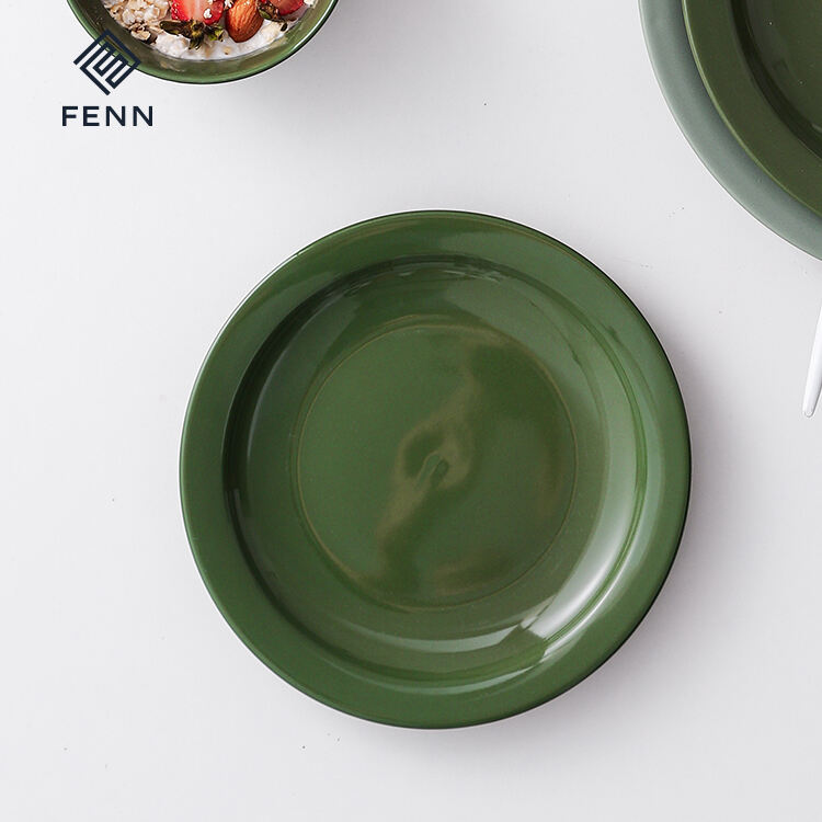 Nordic minimalist porcelain plate wedding green glossy glazed round plate ceramic dinner plate sets for restaurants supplier