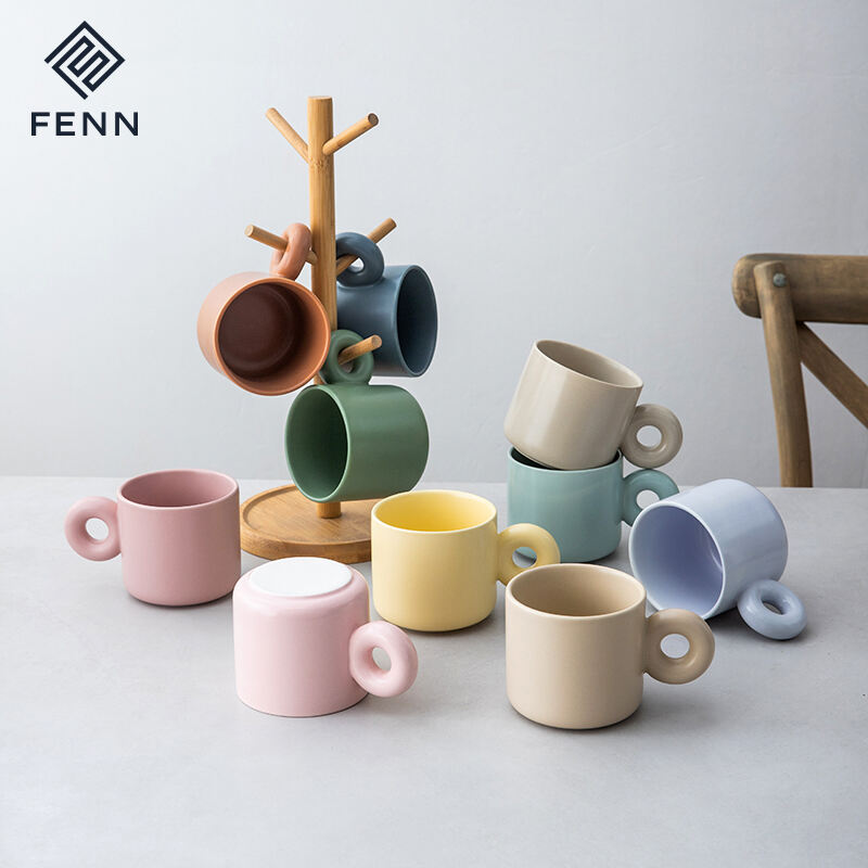 Promotion Modern Custom Round Thick Handle Ceramic Nordic Matte Glaze Porcelain Coffee Mug For Mom Present manufacture