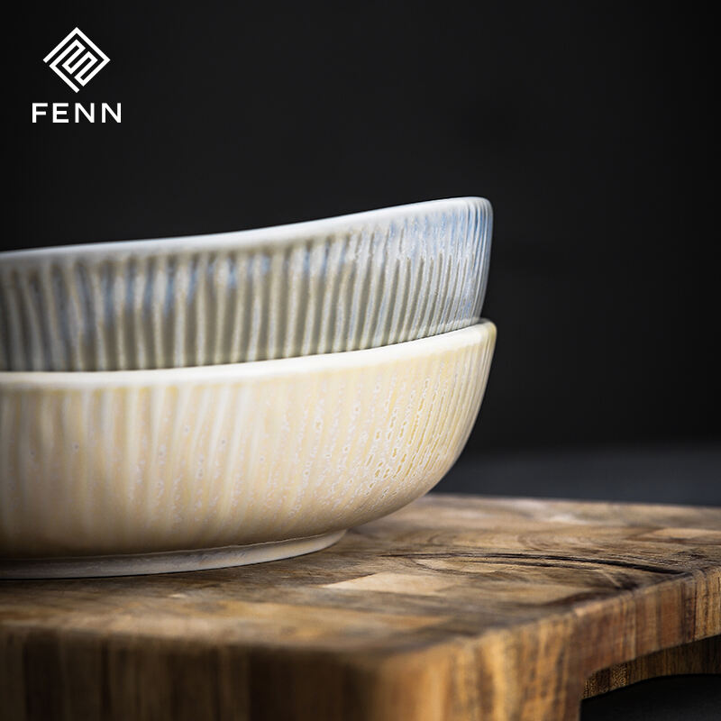 FENN Luxury Ceramic Tableware Vintage Design Yellow Color Glazed Customizable Restaurant Soup Plate Dish Porcelain Deep Plate supplier