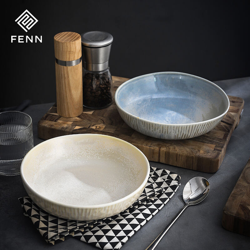FENN Luxury Ceramic Tableware Vintage Design Yellow Color Glazed Customizable Restaurant Soup Plate Dish Porcelain Deep Plate factory
