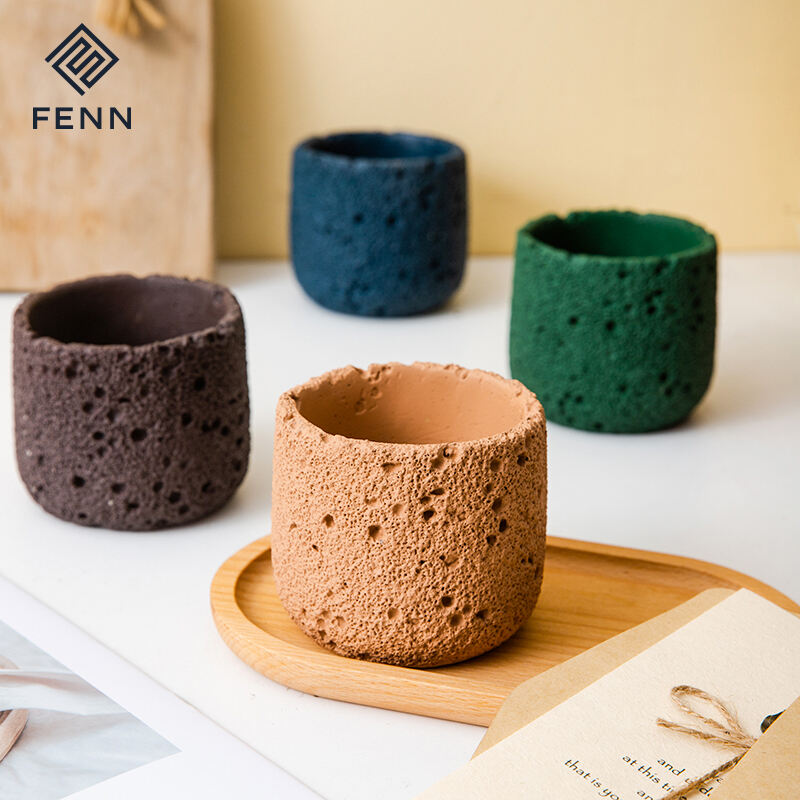 Manufactured Unique Handmade Ceramic Concrete Canldle Jars Empty Customized Logo Candle Vessels Jars Candle Holder for Gifts factory