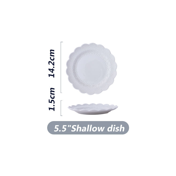 New fashion 5.5/8/10 inch white porcelain dishes plates customizable embossed shallow dish ceramic dinner plate for hotel manufacture