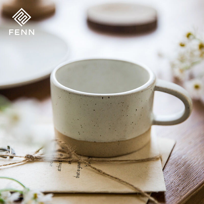 Vintage style matte beige clay mugs custom logo wholesale stoneware mug speckled seasome ceramic coffee mugs for gifts details