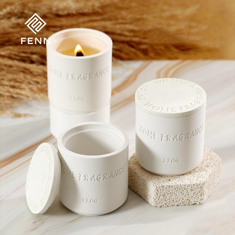 Nordic Modern Resin Candle Vessel And Lid Wedding White Embossed Unique Empty Candle Vessel With Lid factory