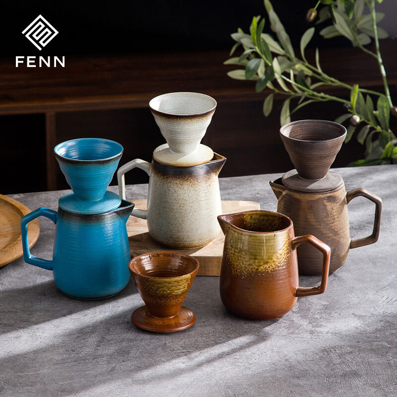 Other Travel Coffee Maker 620ML Vintage Handmade Stoneware Coffee Pot Dripper Filter Ceramic Espresso Pour Over Coffee Maker manufacture