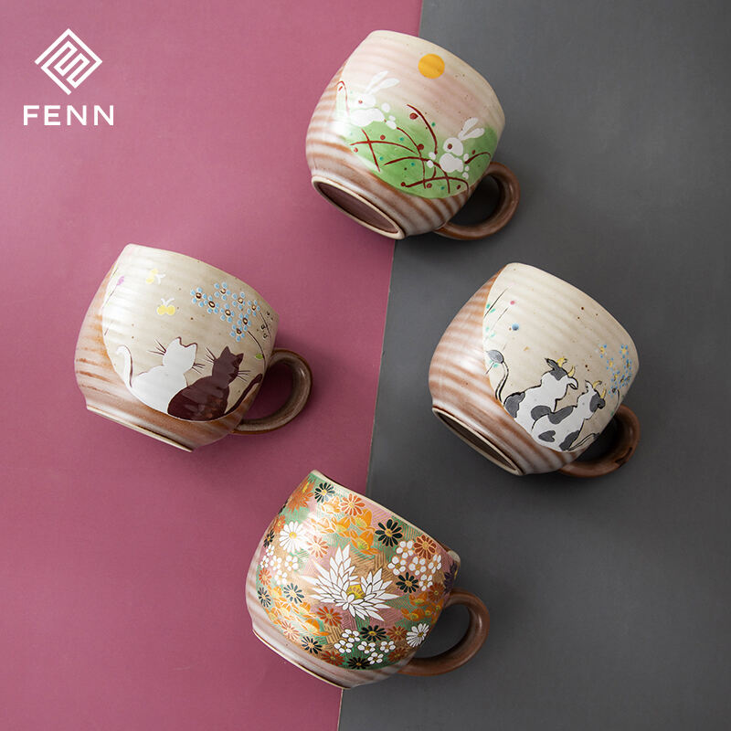 wholesale Vintage Tea Cup Aesthetic Coffee Mugs Cat Animal Cartoon Cup Water Customized Ceramic Coffee Mugs Stoneware for Gifts details