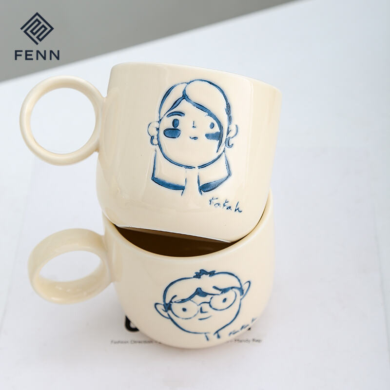 Personalized water mugs handmade head portrait hand-painting coffee mug ceramic mug for household details