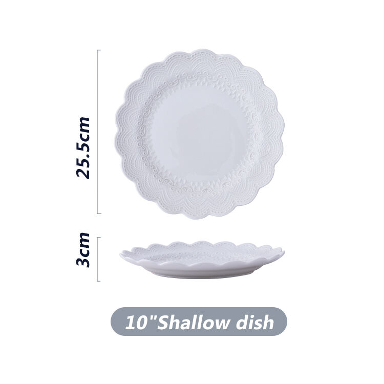 New fashion 5.5/8/10 inch white porcelain dishes plates customizable embossed shallow dish ceramic dinner plate for hotel details