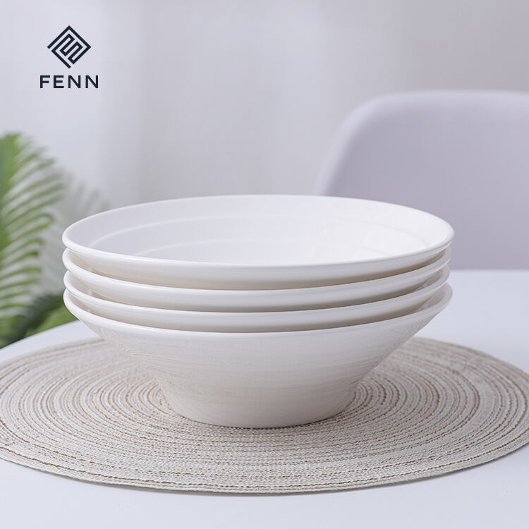 Factory supply wholesale white reusable tableware soup noodle ramen bowl set of 4 custom logo ceramic bowl for restaurant supplier