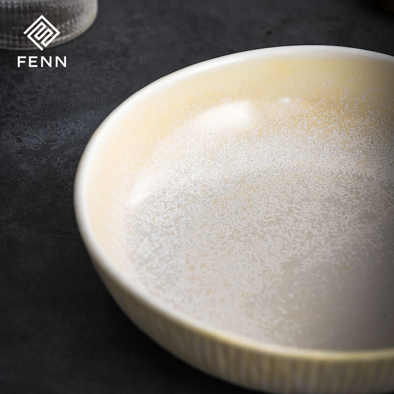 FENN Luxury Ceramic Tableware Vintage Design Yellow Color Glazed Customizable Restaurant Soup Plate Dish Porcelain Deep Plate supplier