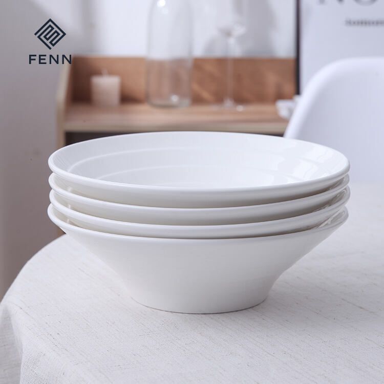 Factory supply wholesale white reusable tableware soup noodle ramen bowl set of 4 custom logo ceramic bowl for restaurant manufacture