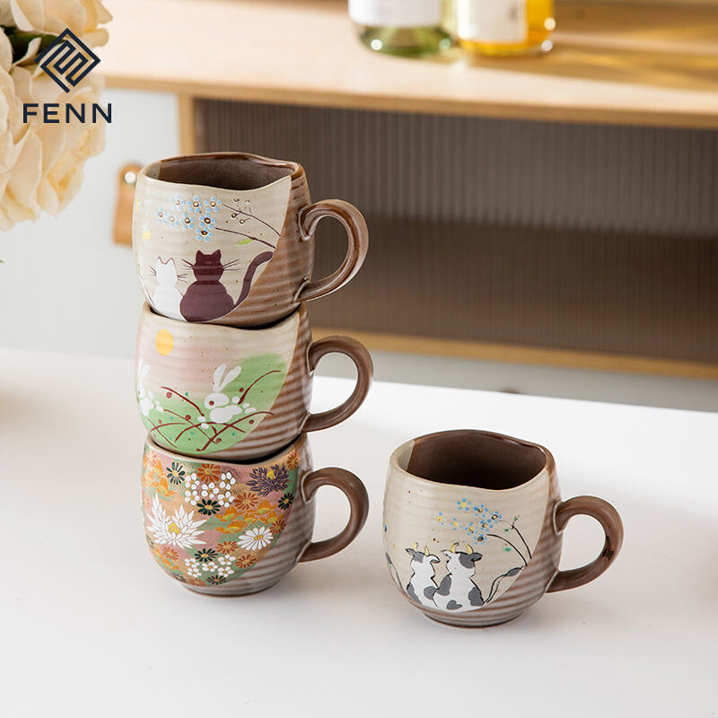 wholesale Vintage Tea Cup Aesthetic Coffee Mugs Cat Animal Cartoon Cup Water Customized Ceramic Coffee Mugs Stoneware for Gifts factory