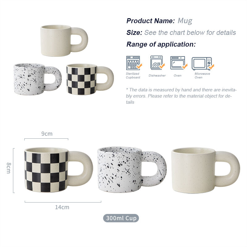 Ins Style Stoneware Black White Checkerboard Aesthetic Mugs Splash Ink Nordic Chubby Mug Ceramic Coffee Mug Big Ears Hand factory