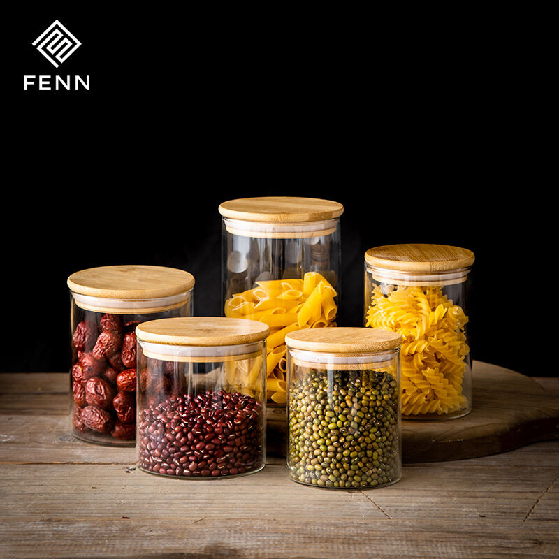 High Quality Airtight Food Storage Container Kitchen Use Clear Glass Storage Jars Bamboo Lids With Silicone Ring supplier