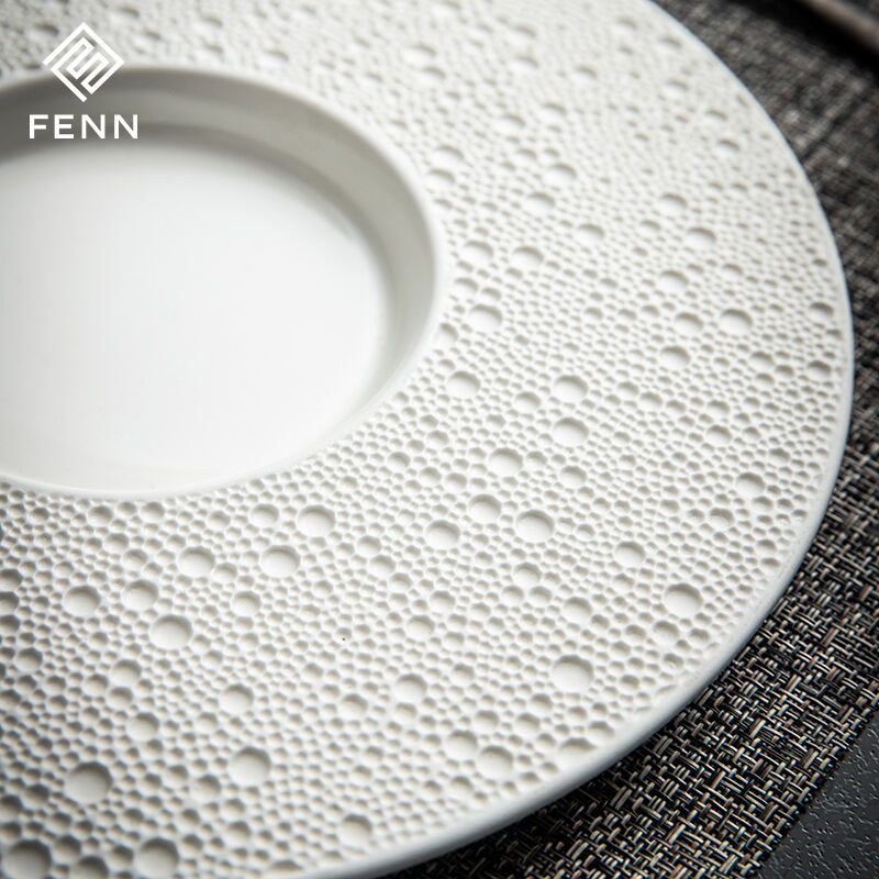 Modern Restaurant Porcelain Dinner Plate Dinnerware New Design Unique Lunar Surface Hotel Ceramic Tableware Plates details