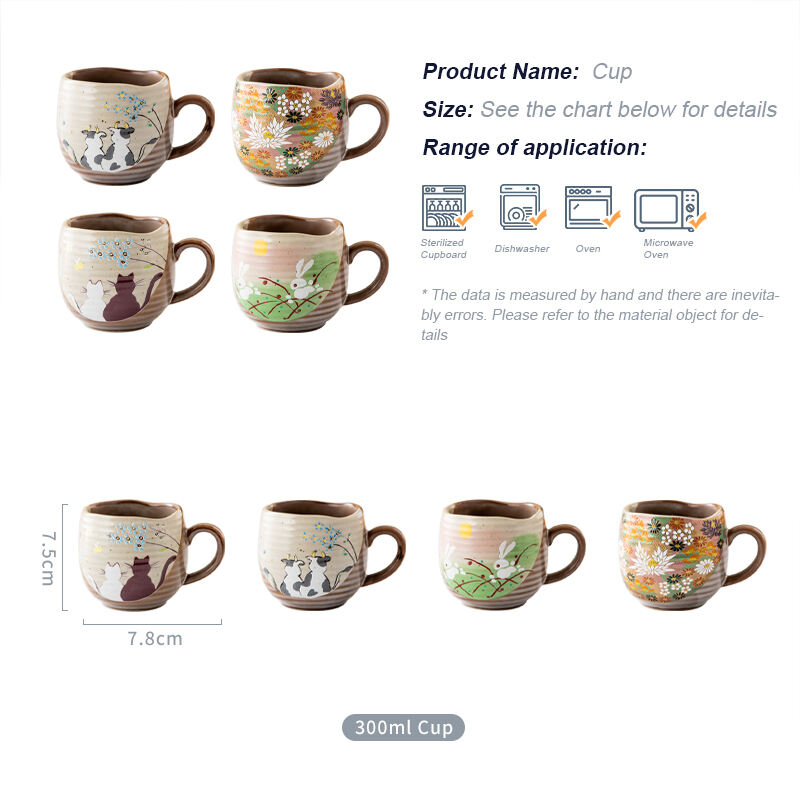 wholesale Vintage Tea Cup Aesthetic Coffee Mugs Cat Animal Cartoon Cup Water Customized Ceramic Coffee Mugs Stoneware for Gifts details