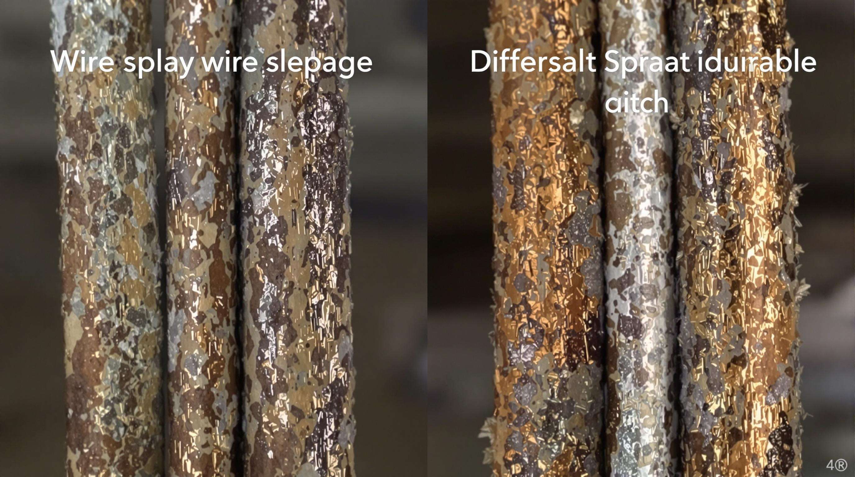 Two wire samples in a lab chamber showing differences in corrosion and durability under salt spray conditions
