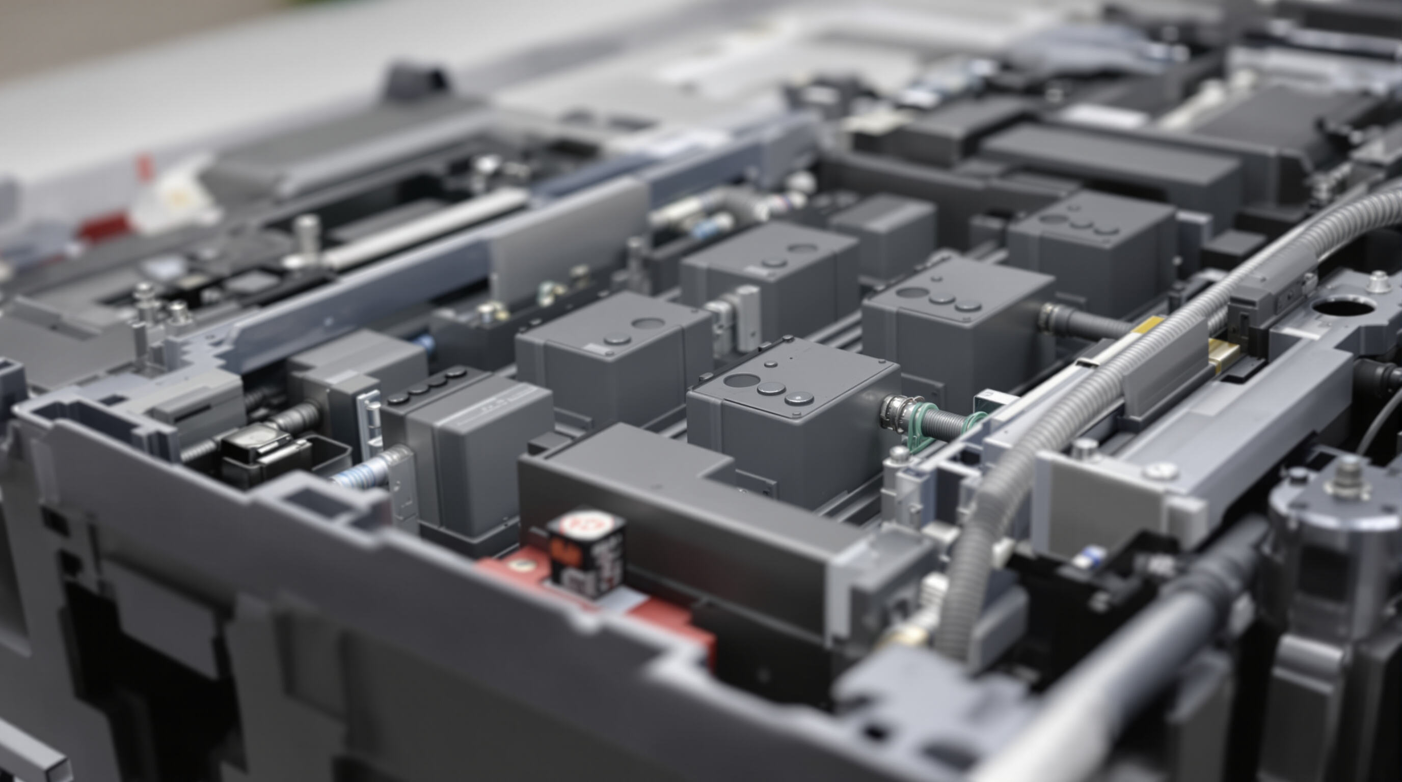 Detailed view of a segmented modular lithium ion battery pack showing safety and cooling features.