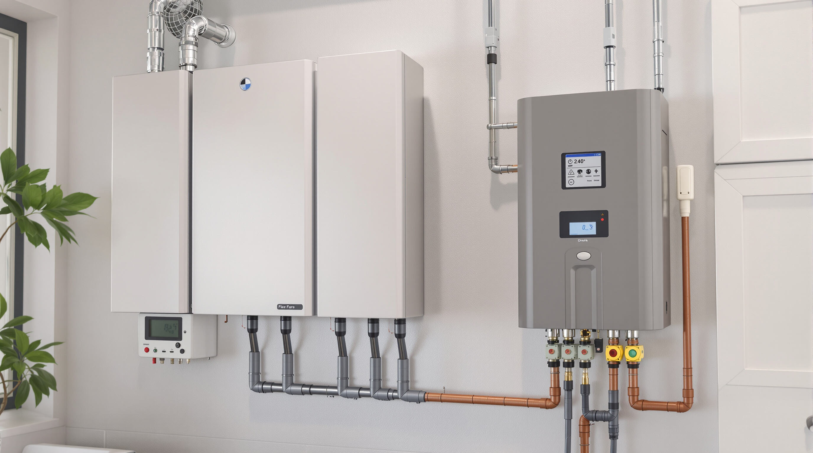 Wall-mounted battery backup system with battery modules and inverter on an interior wall