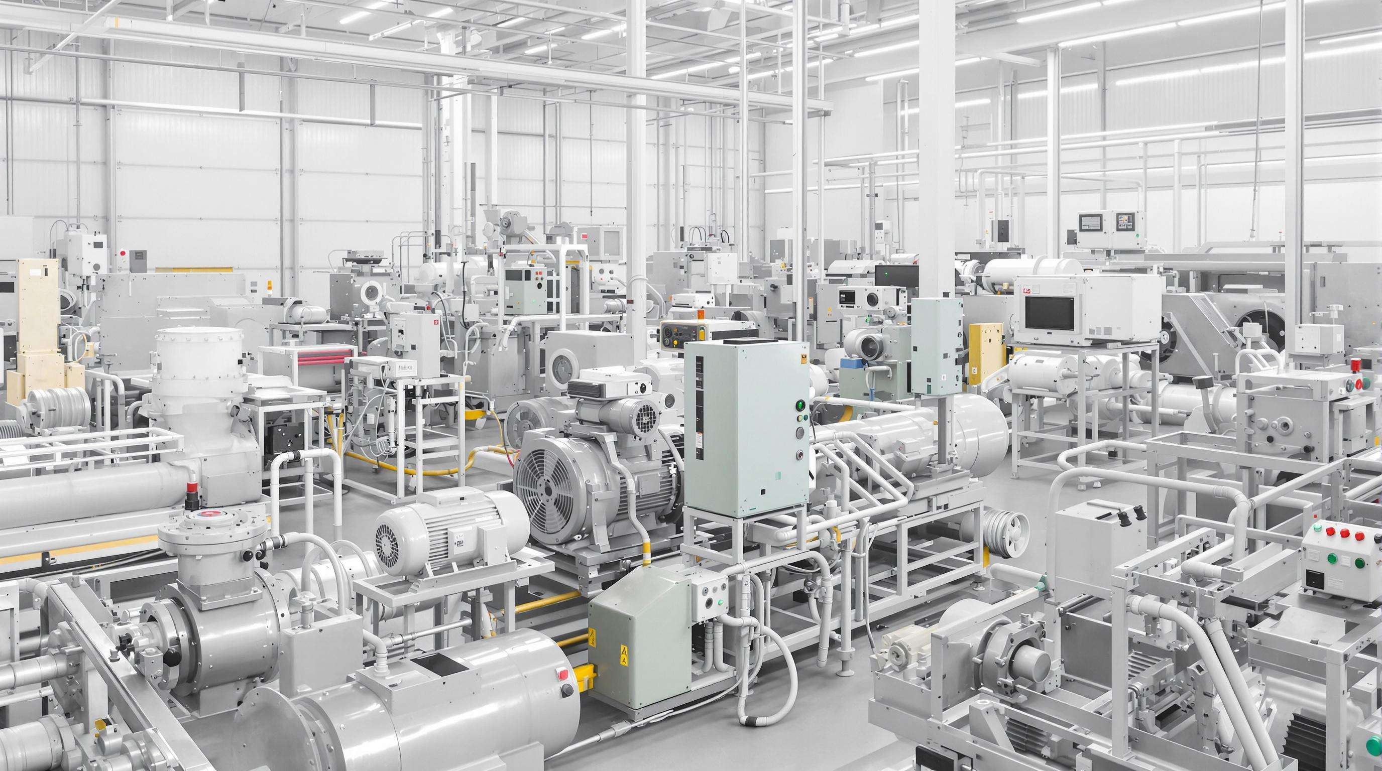 Various industrial machines with inverters operating in a modern factory