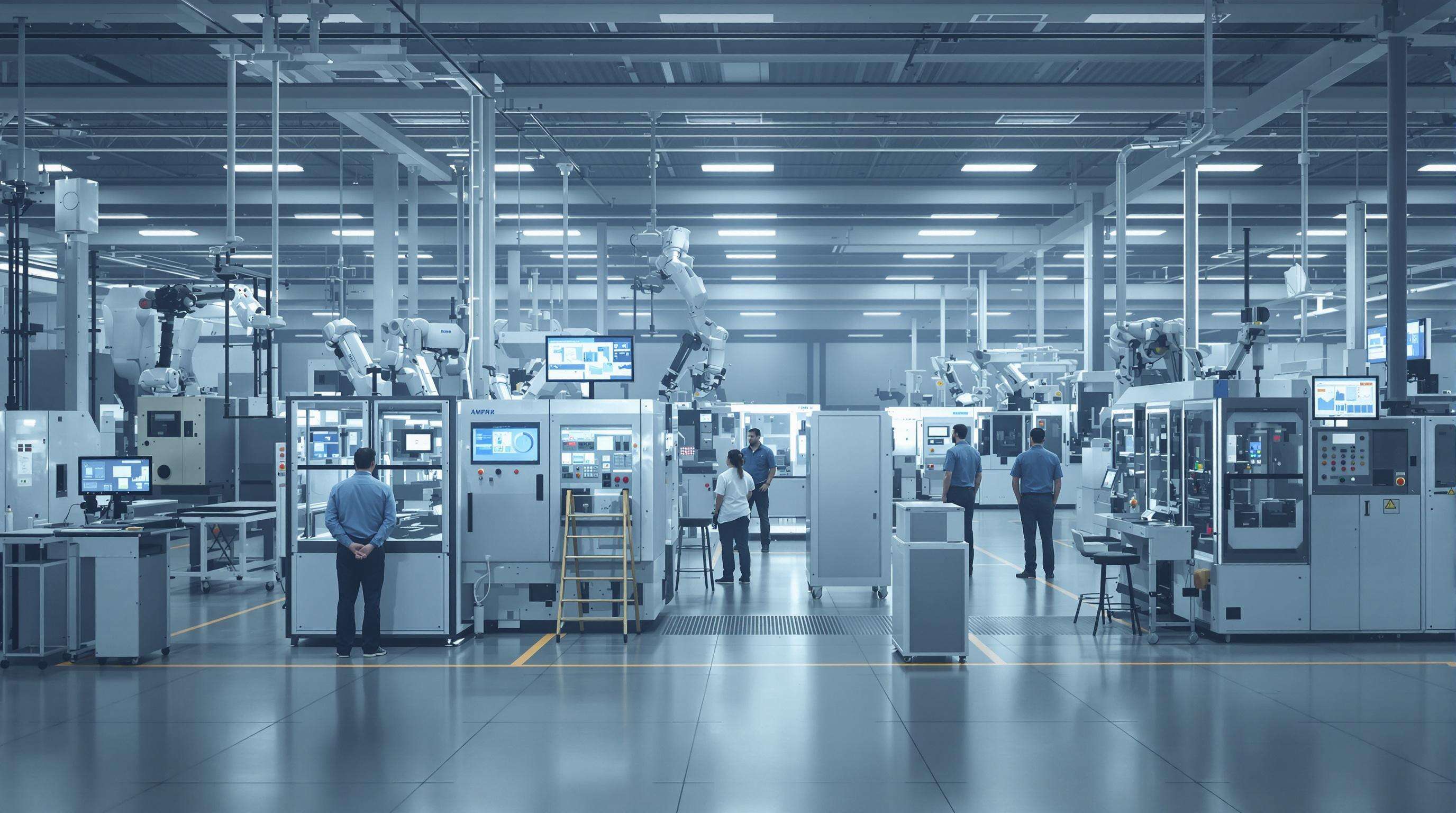 Factory floor with advanced blow molding machines and AI-powered automation systems