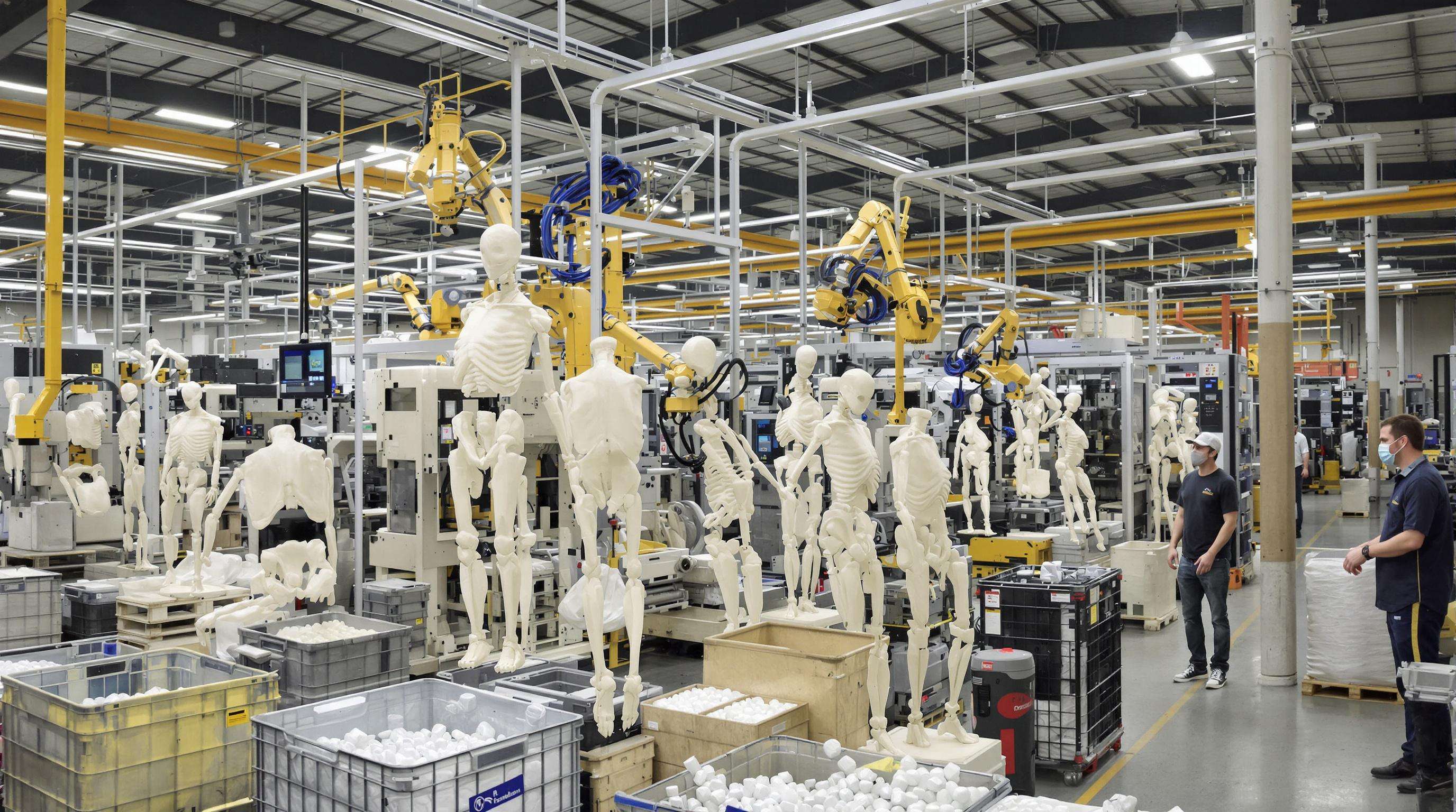 Automated blow-molding equipment producing plastic skeletons in a factory