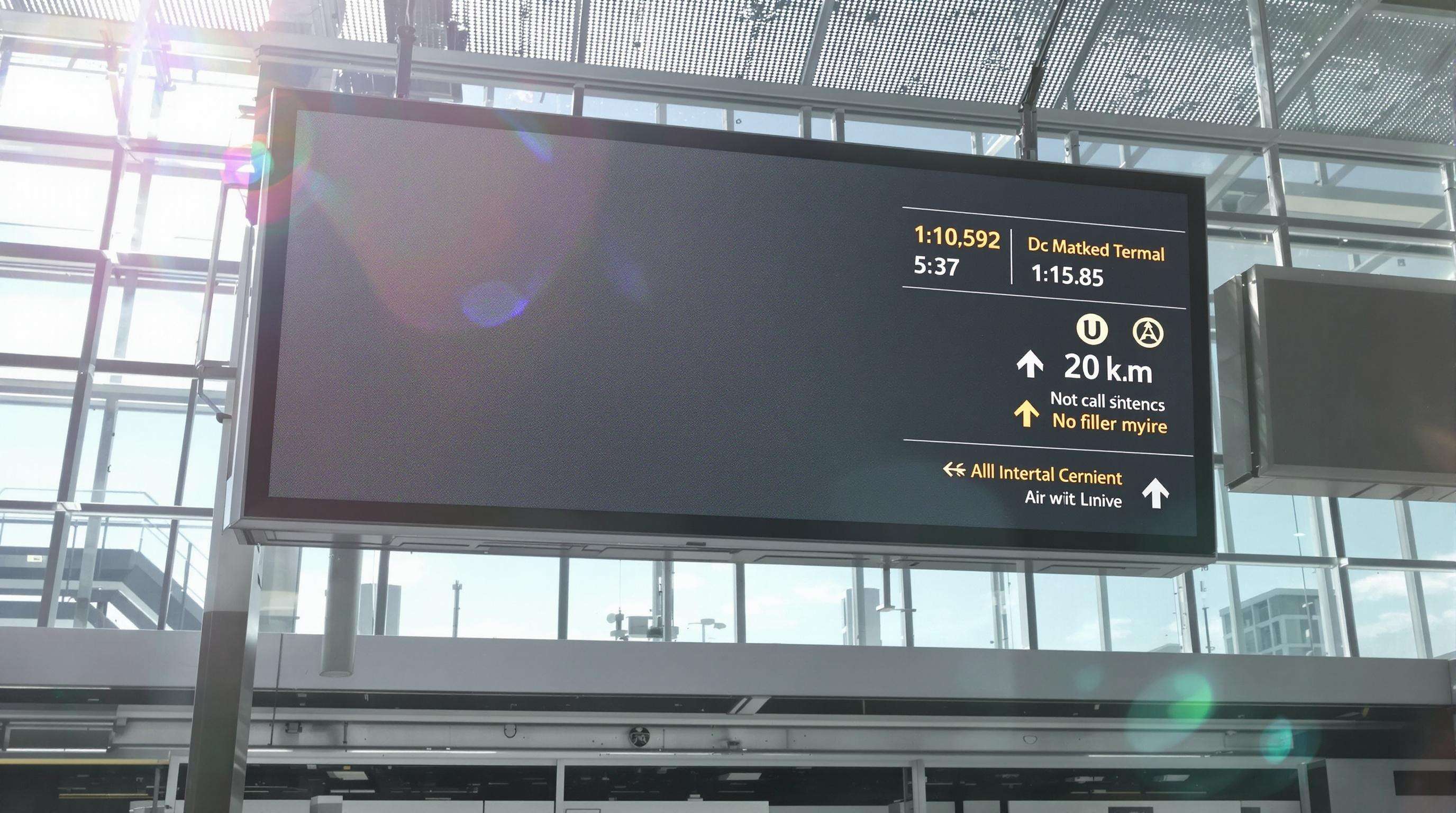 Anti-glare airport LED display under sunlight with minimized reflections