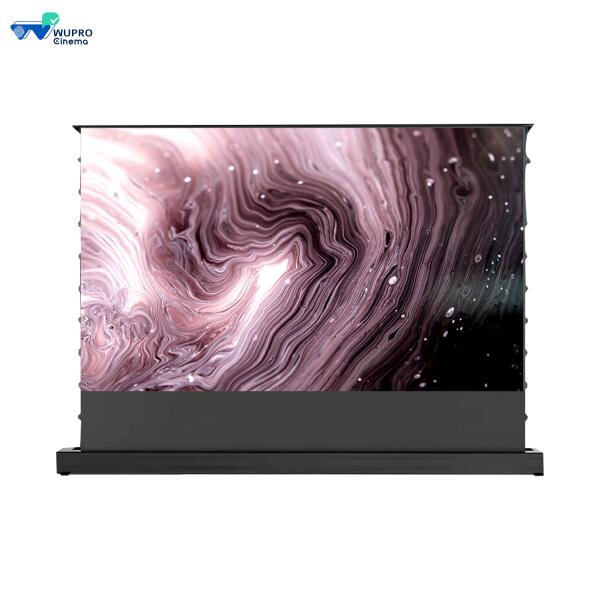 Immerse yourself in entertainment with a sleek motorized floor projector screen.