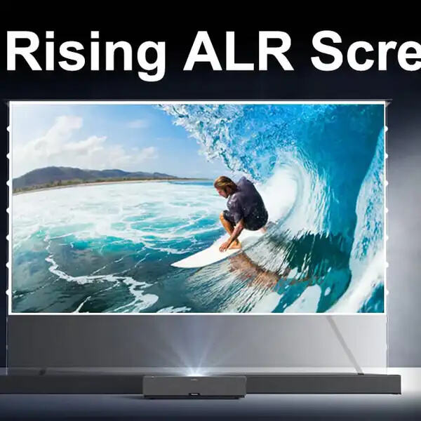 Impress clients with a larger than life presentation on a 150 inch floor rising screen