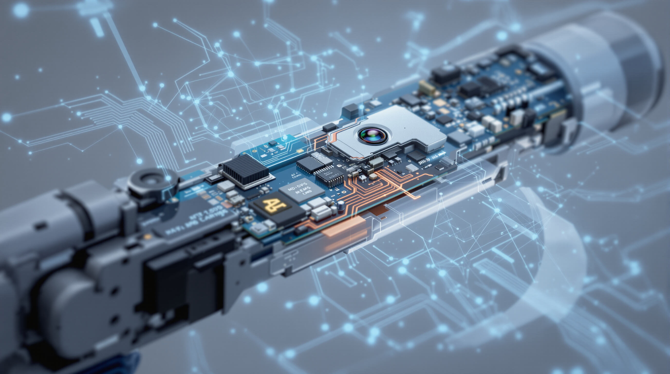 Modern light gun internals featuring advanced sensors and AI processing elements