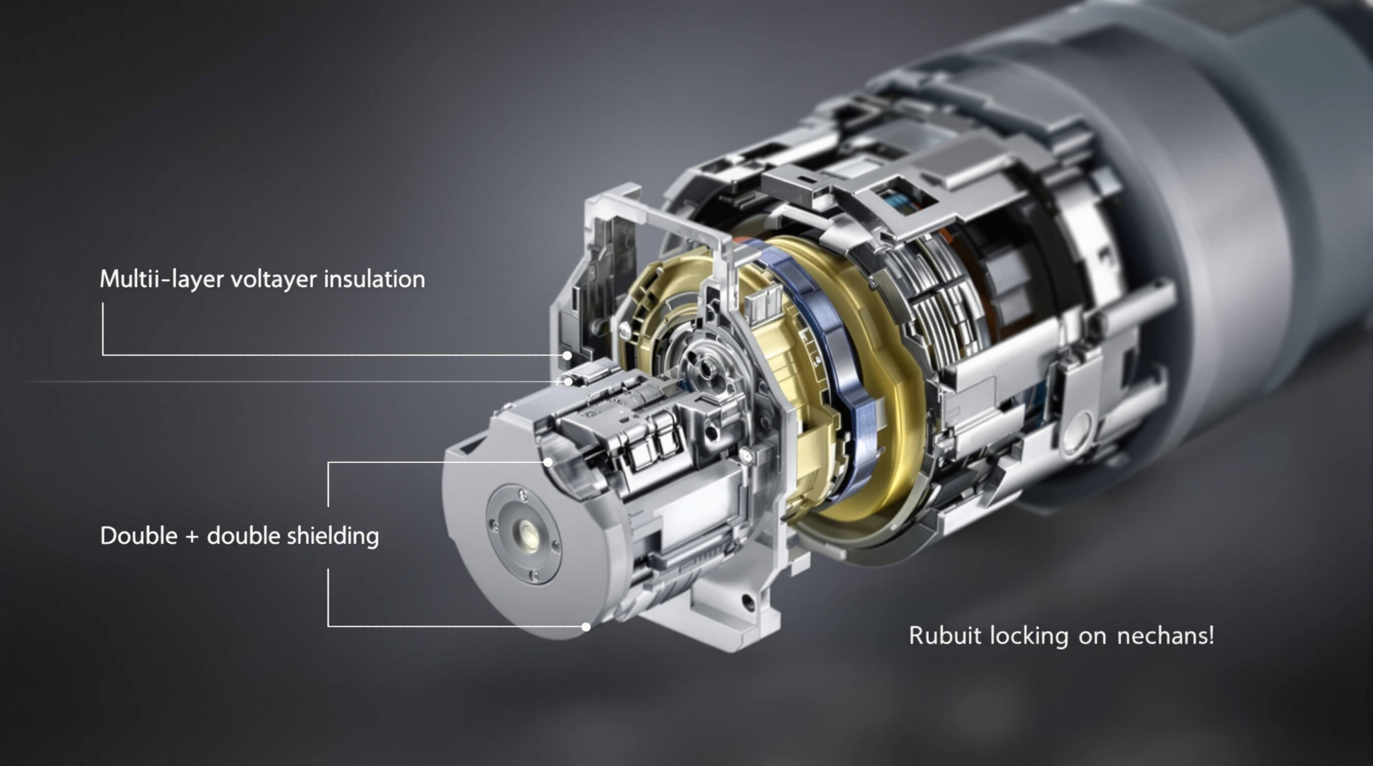 Detailed view of a high-voltage automotive connector highlighting insulation and locking features