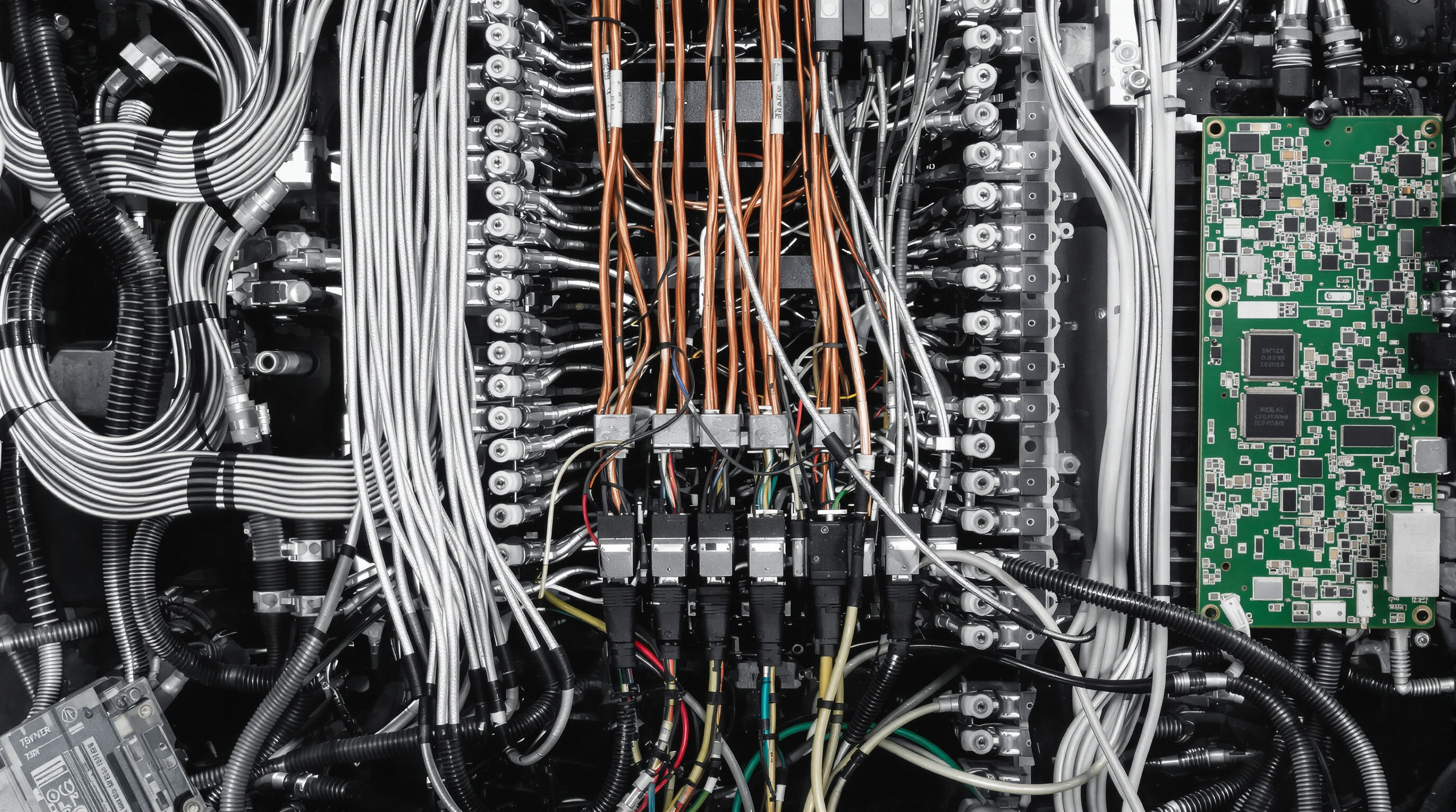Close-up of an electric vehicle wiring harness integrating power components and advanced insulation materials