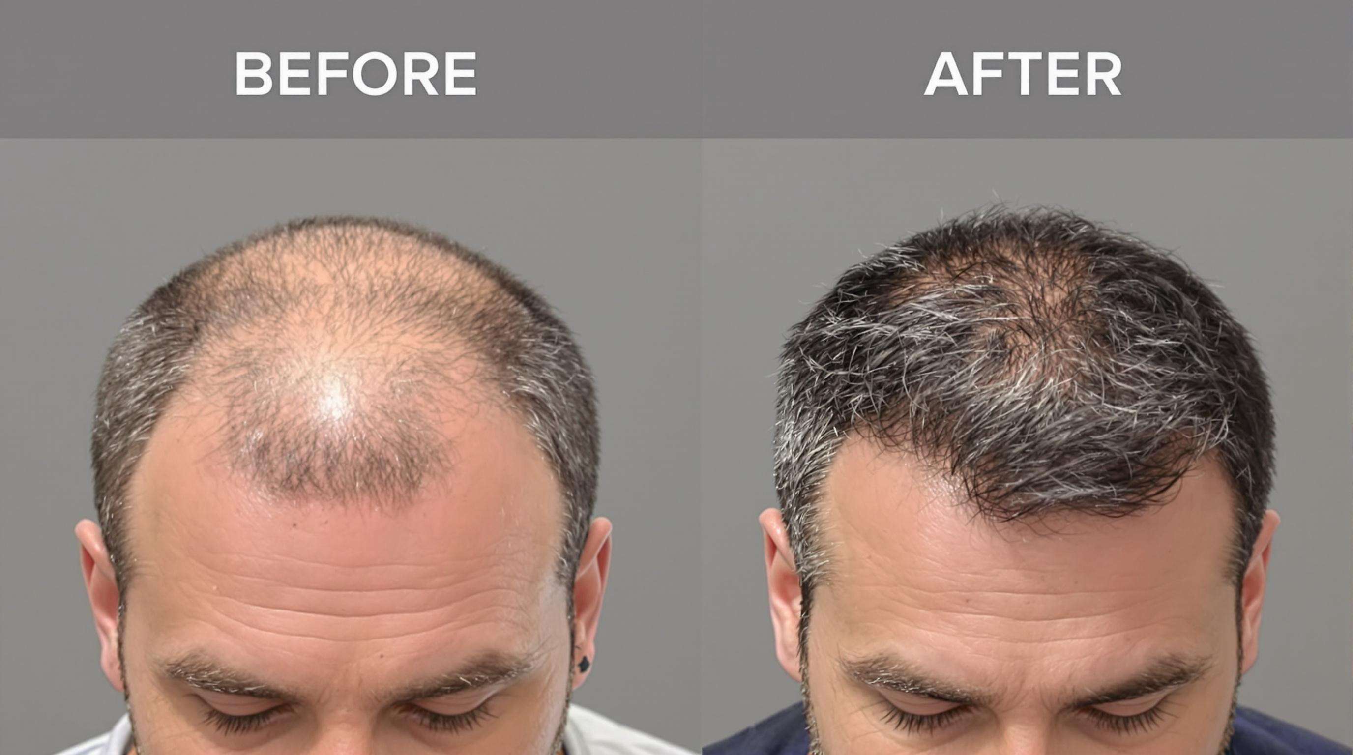 Side-by-side comparison of scalp hair thickness before and after red light therapy treatment