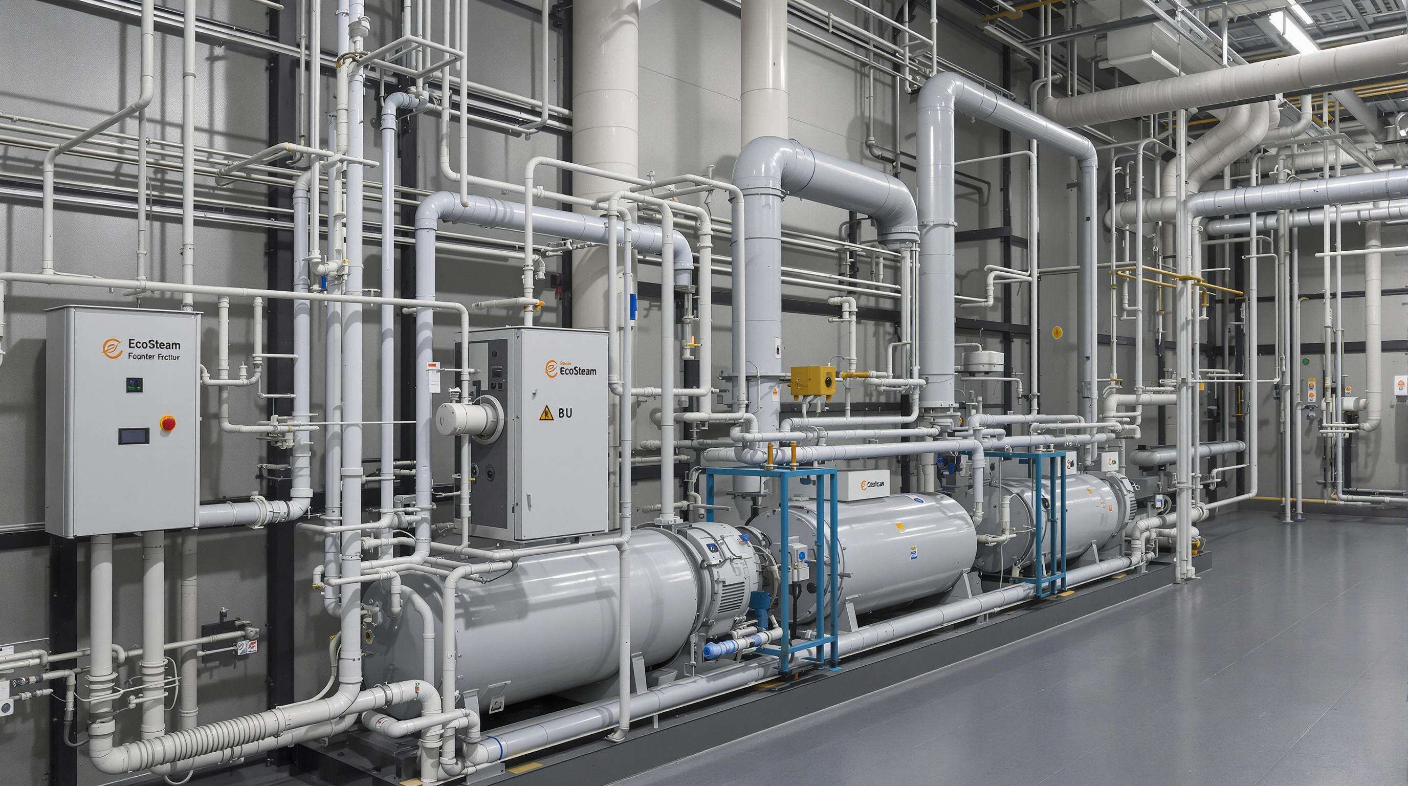 EcoSteam generator system in an industrial facility with insulated piping and control panels