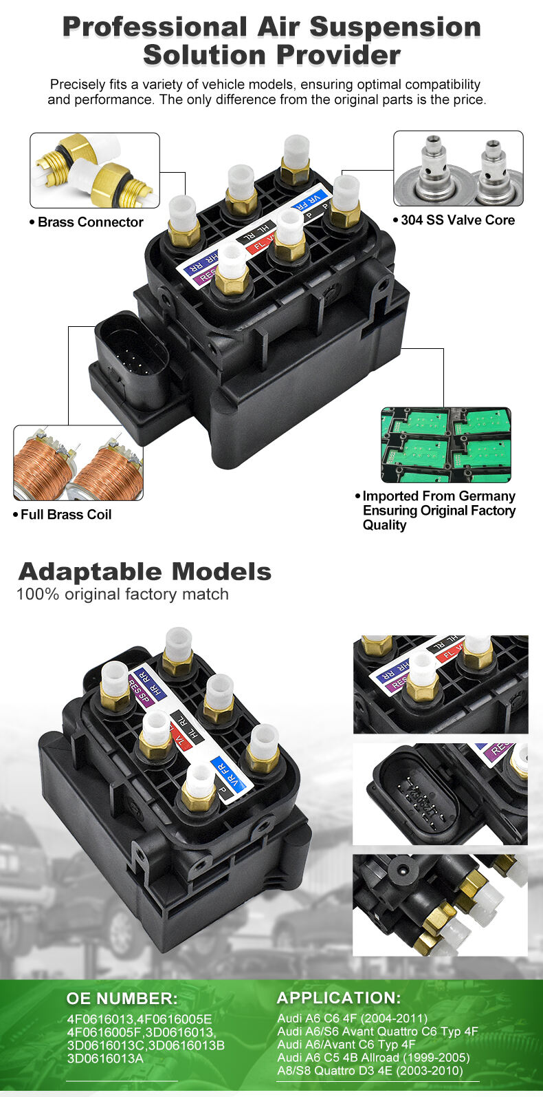 Factory Direct Supply Air Suspension Valve Block For Audi A6 Avant C6 Typ 4F High Quality Unit supplier